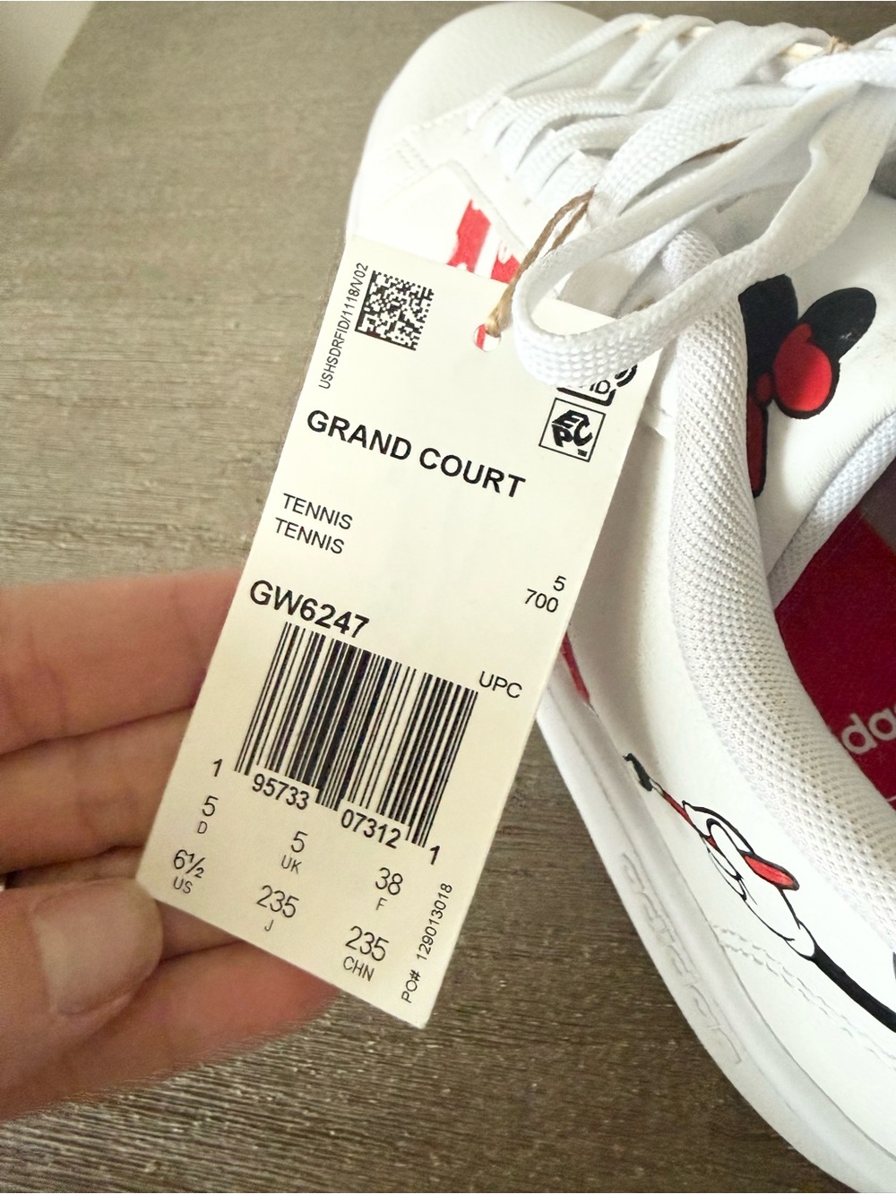 NIB adidas Disney Grand Court White & Red Sneakers with Minnie Detail Size 6.5 - Picture 6 of 12